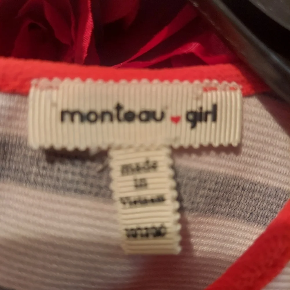 Monteau Girl Size 10/12 Girls Orange, Black and White Horizontal Striped Dress